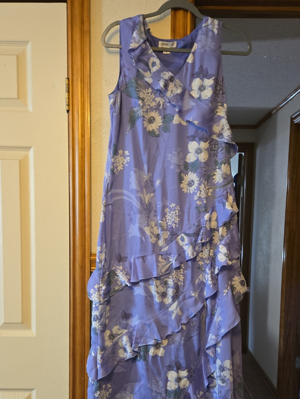 Coldwater Creek Lavender Floral Ruffle Maxi Dress